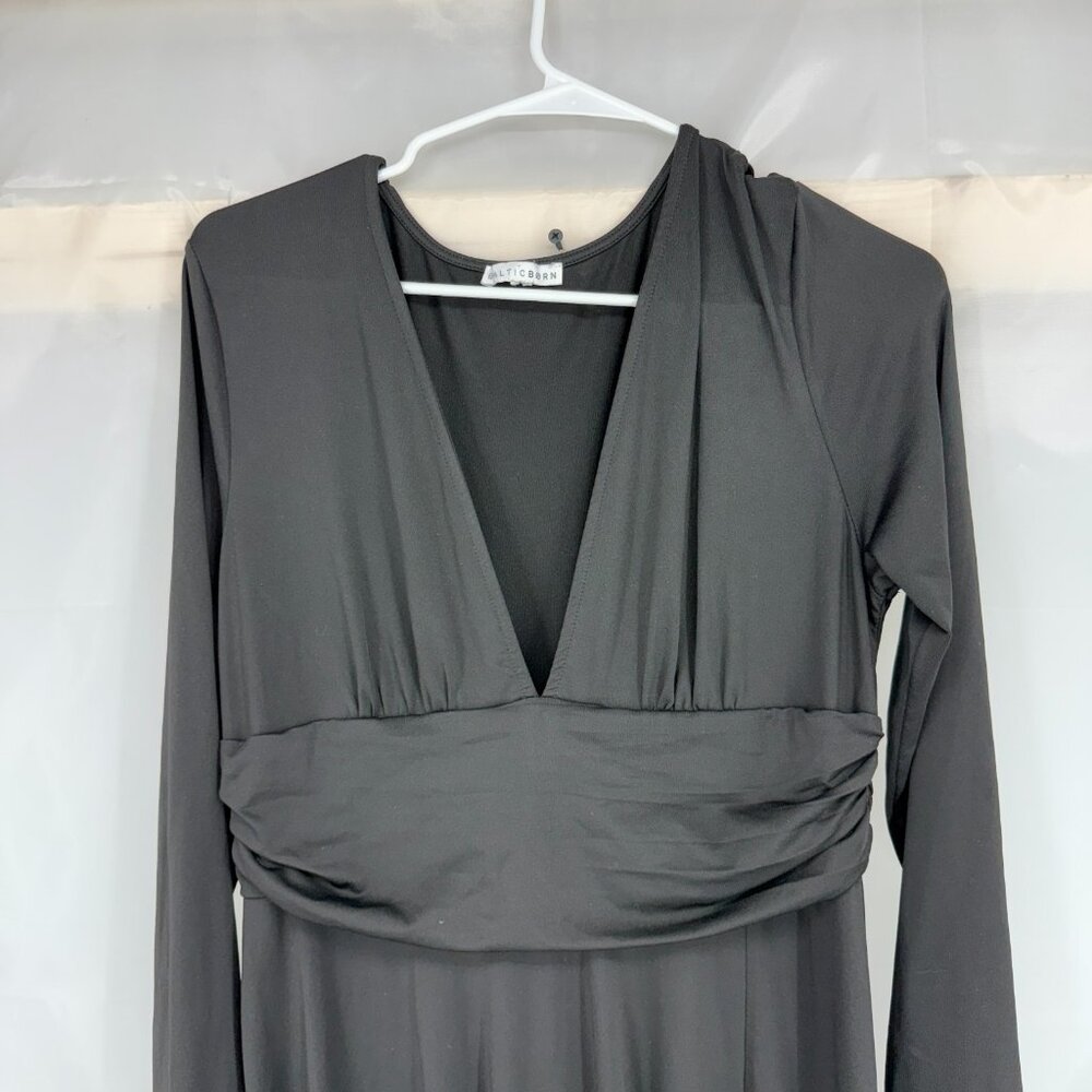 Baltic Born Women 1XL Arianna Maxi Dress V Neck Black Side Slit Flowy Stretch - Picture 3 of 12